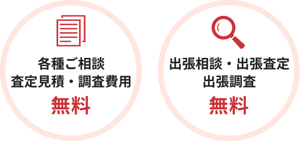 各種ご相談査定見積・調査費用 無料、出張相談・出張査定出張調査 無料